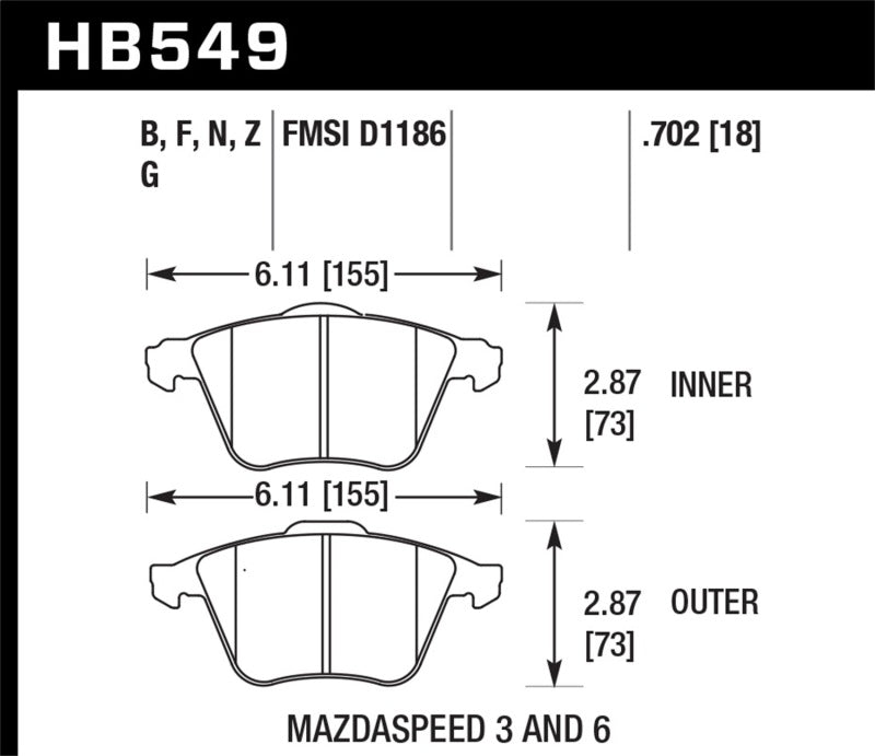 HAWK HPS Brake Pad Sets - Hawk 07-08 Mazdaspeed3/06-07 Mazdaspeed6 HPS Street Front Brake Pads