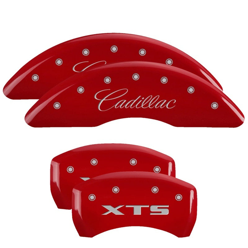 MGP Caliper Covers 4 Logo - MGP 4 Caliper Covers Engraved Front Cadillac Engraved Rear XTS Red finish silver ch