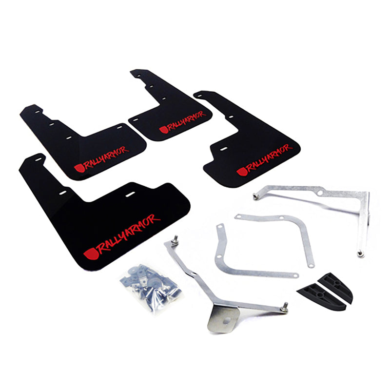 RAL UR Blk Flap/Rd Logo - Rally Armor 15-21 Subaru WRX/STI Black UR Mud Flap w/Red Altered Font Logo
