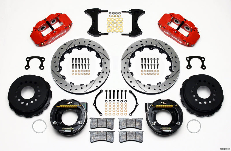 WIL Superlite Brake Kit - Wilwood Narrow Superlite 4R Rear P-Brk Kit 12.88in Drilled Red Big Ford New Style 2.36in Offset