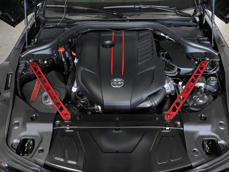 AFE Strut Braces - aFe CONTROL 304 Stainless Steel Front Suspension Strut Brace Red - Toyota GR Supra (A90) 20-21