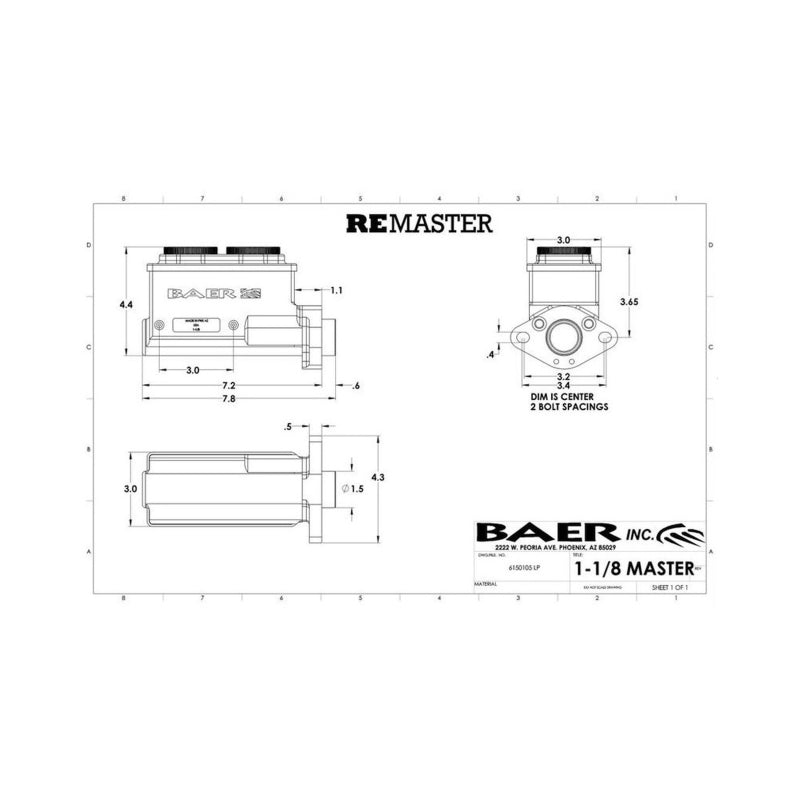 BAE Master Cylinder Kits - Baer Brakes GM/Ford 1-1/8in Bore Remaster 2-Bolt Left Port Master Cylinder Assembly - Black