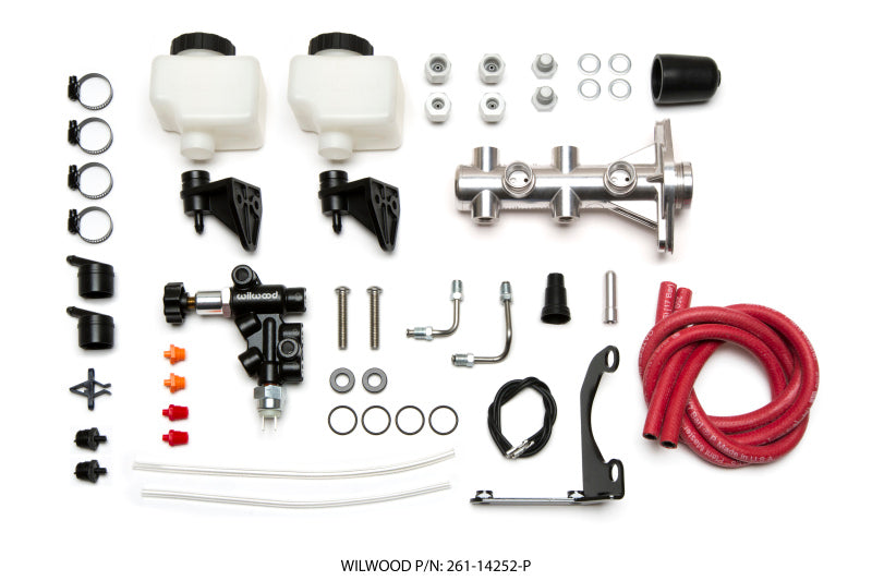 WIL Master Cylinder - Wilwood Tandem Remote M/C Kit w L/H Bracket & Prop Valve - 1 1/8in Bore Ball Burnished