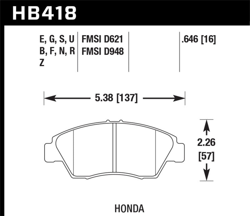 HAWK DTC-60 Brake Pad Sets - Hawk 02-06 RSX (non-S) Front / 03-11 Civic Hybrid / 04-05 Civic Si HP DTC-60 Front Race Brake Pads