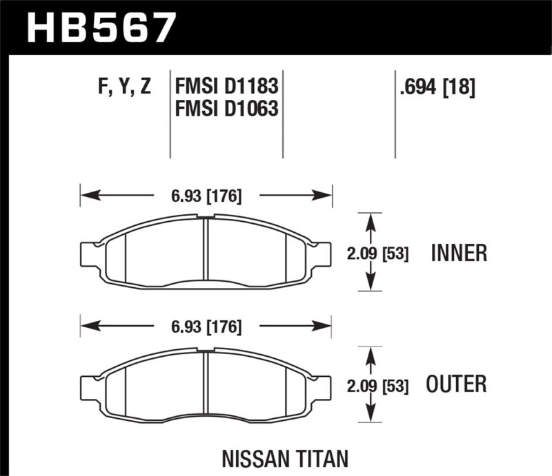 HAWK LTS Brake Pads - Hawk 04-06 Infiniti QX56 / 05-06 Armada / 04 Pathfinder / 04-07 Titan LTS Street Front Brake Pads