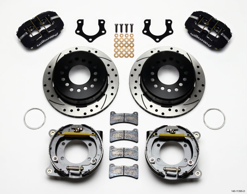WIL Dynapro Brake Kit - Wilwood Dynapro Low-Profile 11.00in P-Brake Kit Drilled Mopar/Dana 2.36in Off w/Snap Ring Bearing