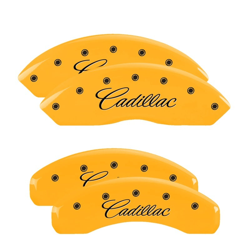 MGP Caliper Covers 4 Logo - MGP 4 Caliper Covers Engraved F & R Cursive/Cadillac Yellow Finish Black Char 2007 Cadillac DTS