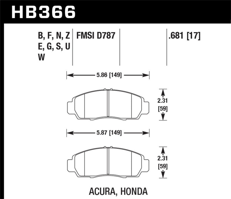 HAWK HPS Brake Pad Sets - Hawk 04+ Accord TSX / 99-08 TL / 01-03 CL / 08+ Honda Accord EX HPS Street Front Brake Pads