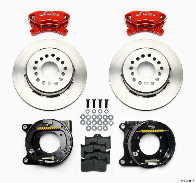 WIL Dynalite Brake Kit - Wilwood Forged Dynalite P/S Park Brake Kit Red 12 Bolt 2.75in offset Staggered Shock