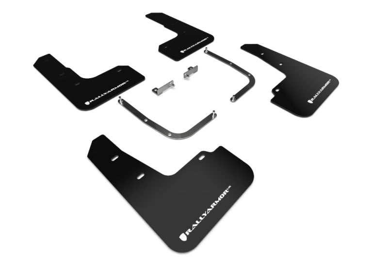RAL UR Blk Flap/Wht Logo - Rally Armor 19-21 Hyundai Veloster Turbo/2.0/R-Spec Black UR Mud Flap w/White Logo