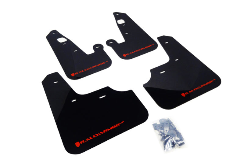 RAL UR Blk Flap/Rd Logo - Rally Armor 07-17 Mitsubishi Lancer Black UR Mud Flap w/ Red Logo
