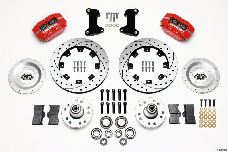 WIL Dynapro Brake Kit - Wilwood Dynapro Dust-Boot Front Kit 12.19in Drilled Red 74-80 Pinto/Mustang II Disc Spindle only