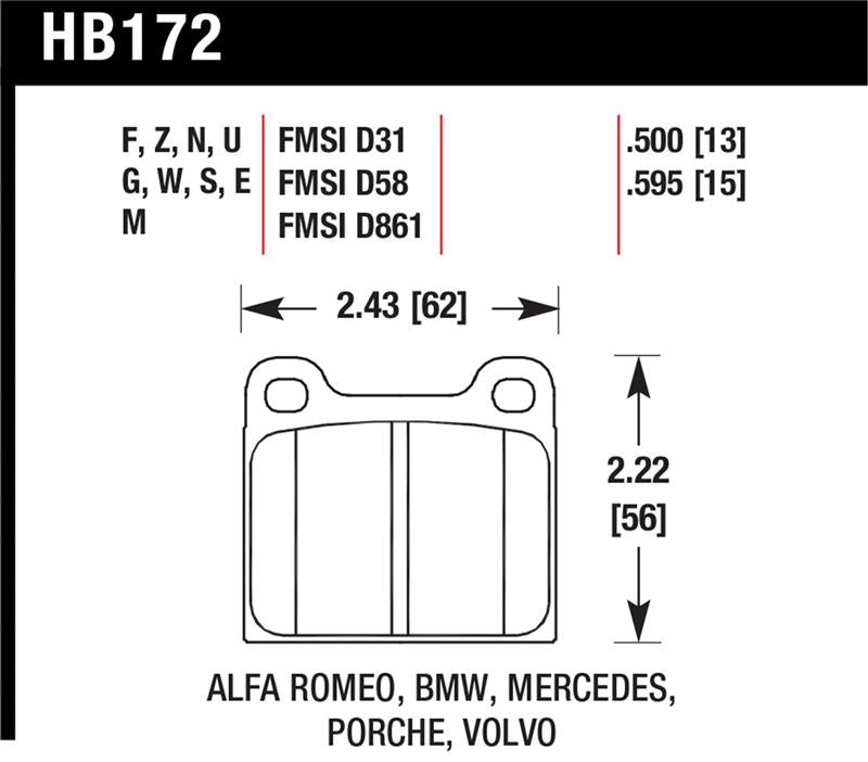 HAWK DTC-60 Brake Pad Sets - Hawk 63-65 Porsche 356 Front /  69-83 911 / 64-72 912 Rear DTC-60 Race Brake Pads
