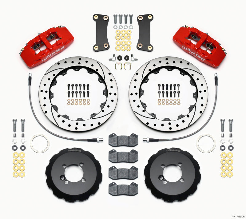 WIL Dynapro Brake Kit - Wilwood Dynapro 6 Front Hat Kit 12.88in Drilled Red 2002-Up Mini Cooper w/ Lines