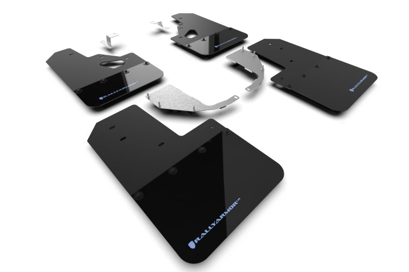 RAL Hybrid Blk Flap/Blue - Rally Armor 21-25 Ford Bronco (Steel Bmpr + RR - NO Rptr/Sprt) Blk Mud Flap w/Area Blue Logo