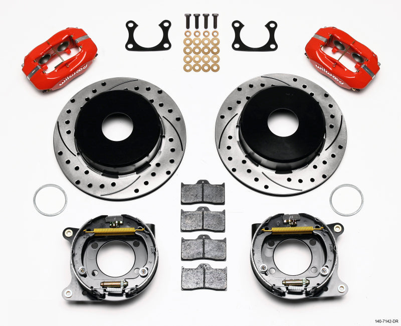 WIL Dynalite Brake Kit - Wilwood Forged Dynalite P/S Park Brake Kit Drilled Red Big Ford 2.36in Offset Currie Blank