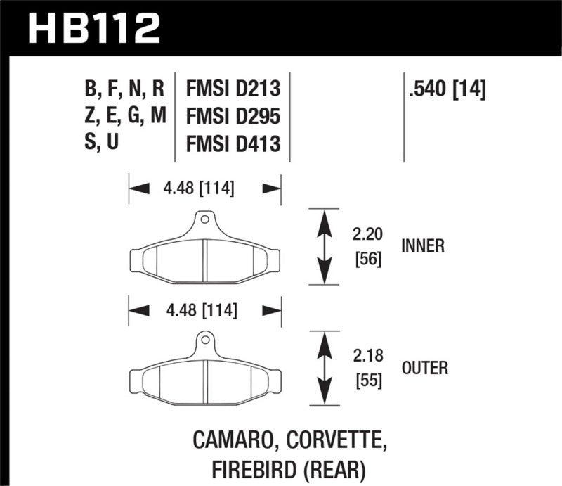 HAWK ER-1 Brake Pad Sets - Hawk 88-89 Chevrolet Camaro 2.8L Rear ER-1 Brake Pads
