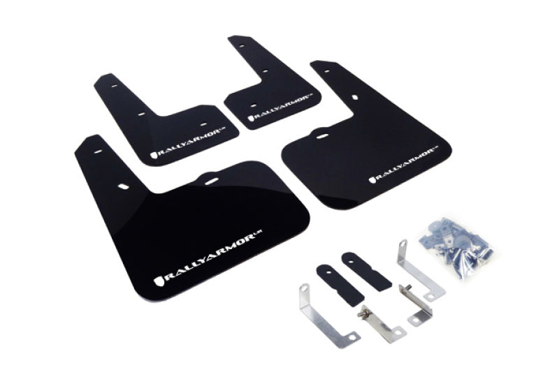 RAL UR Blk Flap/Wht Logo - Rally Armor 12-18 Hyundai Veloster Black UR Mud Flap w/ White Logo