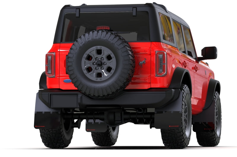 RAL Hybrid Blk Flap/Red - Rally Armor 21-25 Ford Bronco (Steel Bmpr + RR - NO Rptr/Sprt) Blk Mud Flap w/Red Logo