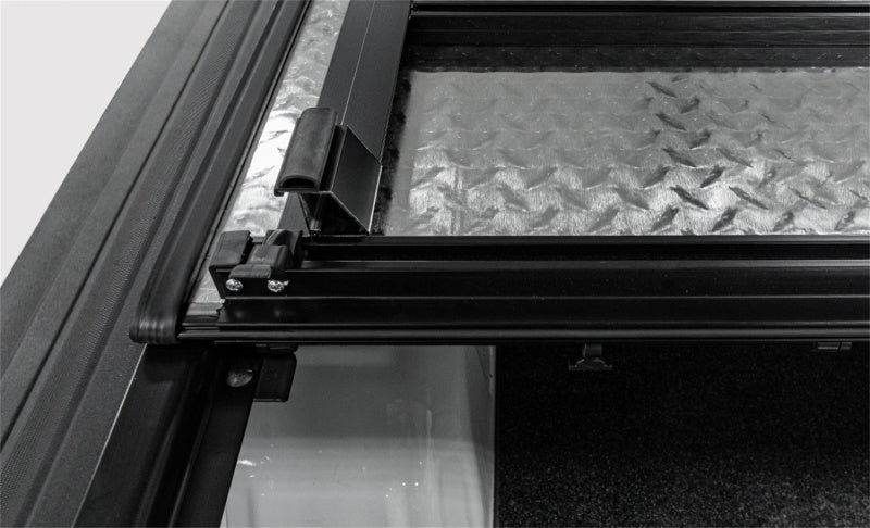 ACC LOMAX Tri-Fold Cover - Access LOMAX Tri-Fold Cover Black Urethane Finish Split Rail 09-18 Ram 1500 - 6ft 4in Bed