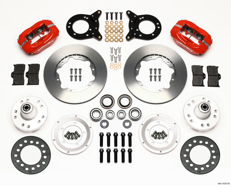 WIL Dynalite Brake Kit - Wilwood Forged Dynalite Front Kit 11.00in Red 1970-1973 Mustang Disc & Drum Spindle