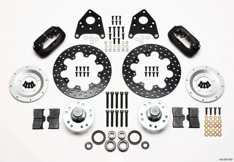 WIL Dynalite Brake Kit - Wilwood Forged Dynalite Front Drag Kit Drilled Rotor 1965-1969 Mustang Disc & Drum Spindle