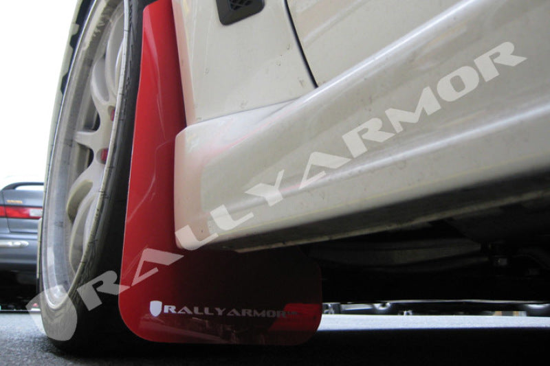RAL UR Red Flap/Wht Logo - Rally Armor 08-17 Mitsubishi EVO X Red UR Mud Flap w/ White Logo