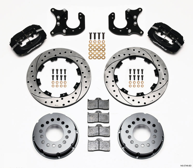 WIL Dynalite Brake Kit - Wilwood Forged Dynalite P/S Rear Kit Drilled Rotor Chevy 12 Bolt-Spec 3.15in Bearing