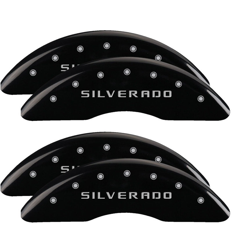 MGP Caliper Covers 4 Logo - MGP 4 Caliper Covers Engraved Front & Rear Silverado Black finish silver ch