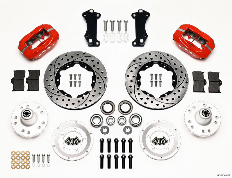 WIL Dynalite Brake Kit - Wilwood Forged Dynalite Front Kit 11.00in Drill-Red Heidts Tri -5 2 inch Drop Spindle