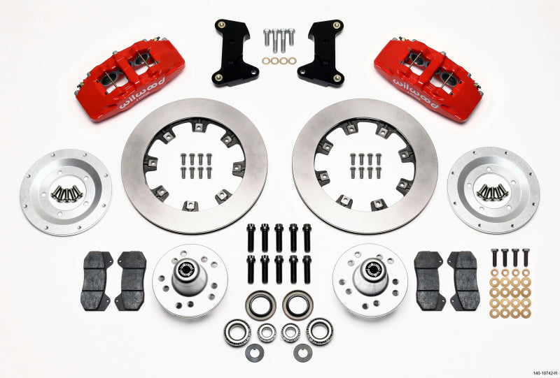 WIL Dynapro Brake Kit - Wilwood Dynapro 6 Front Hub Kit 12.19in Red 74-80 Pinto/Mustang II Disc Spindle only