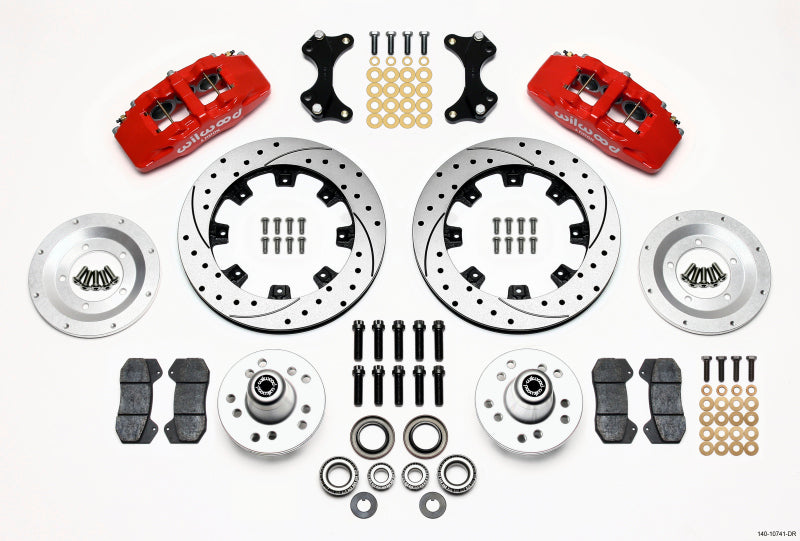 WIL Dynapro Brake Kit - Wilwood Dynapro 6 Front Hub Kit 12.19in Drilled Red WWE ProSpindle