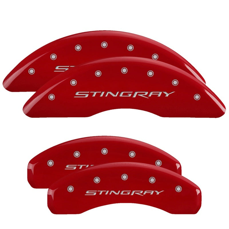 MGP Caliper Covers 4 Logo - MGP 4 Caliper Covers Engraved Front & Rear Stingray Red finish silver ch
