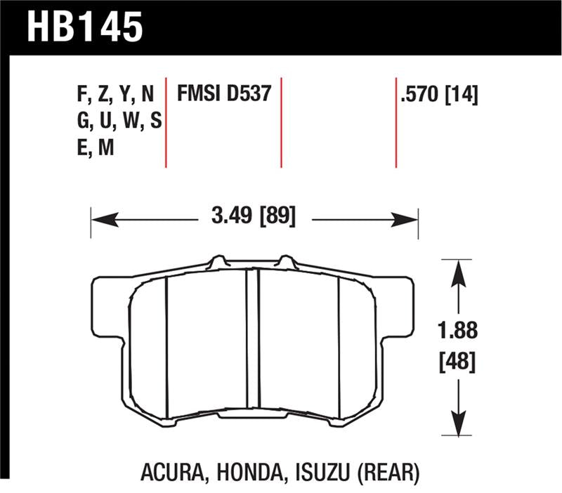 HAWK DTC-60 Brake Pad Sets - Hawk 02-06 Acura RSX / 02-11 Honda Civic Si / 00-09 S2000 DTC-60 Race Rear Brake Pads