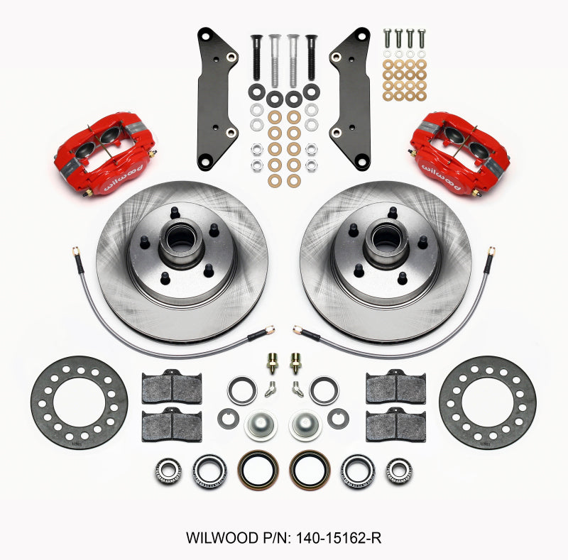 WIL Dynalite Brake Kit - Wilwood Forged Dynalite-M Front Kit 11.88in 1 PC Rotor&Hub Red Cadillac 1957-60