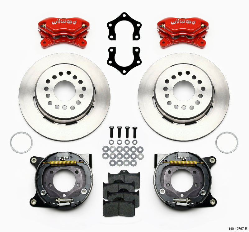 WIL Dynalite Brake Kit - Wilwood Forged Dynalite P/S Park Brake Kit Red Mopar/Dana 2.50in Off w/Snap Ring Bearing