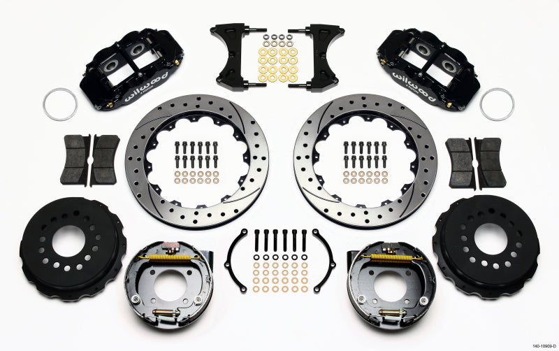 WIL Superlite Brake Kit - Wilwood Narrow Superlite 4R Rear P-Brk Kit 12.88in Drilled Chevy 12 Bolt-Spec 3.15in Brng Front mt
