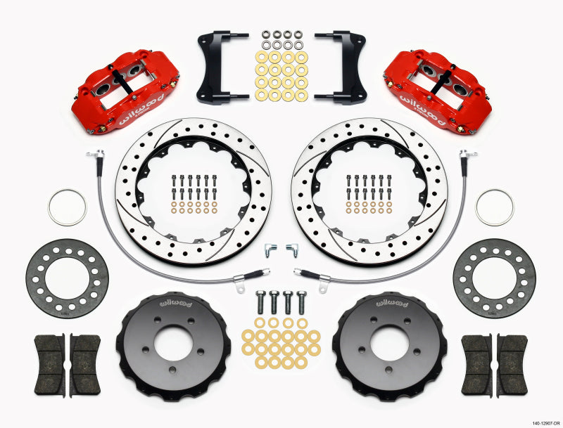 WIL Superlite Brake Kit - Wilwood Narrow Superlite 6R Front Hat Kit 12.88in Drill Red 2005-Up Mazda Miata w/ Lines