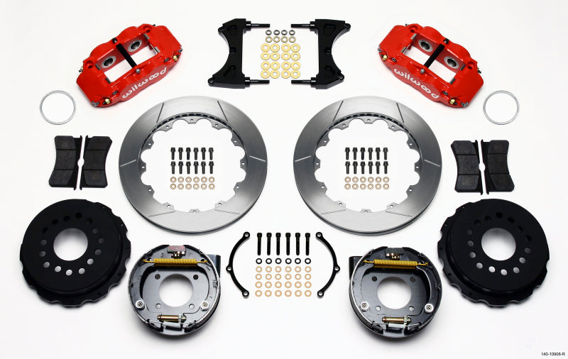 WIL Superlite Brake Kit - Wilwood Narrow Superlite 4R Rear P-Brk Kit 12.88in Red Chevy 12 Bolt w/ C-Clips Staggered mt