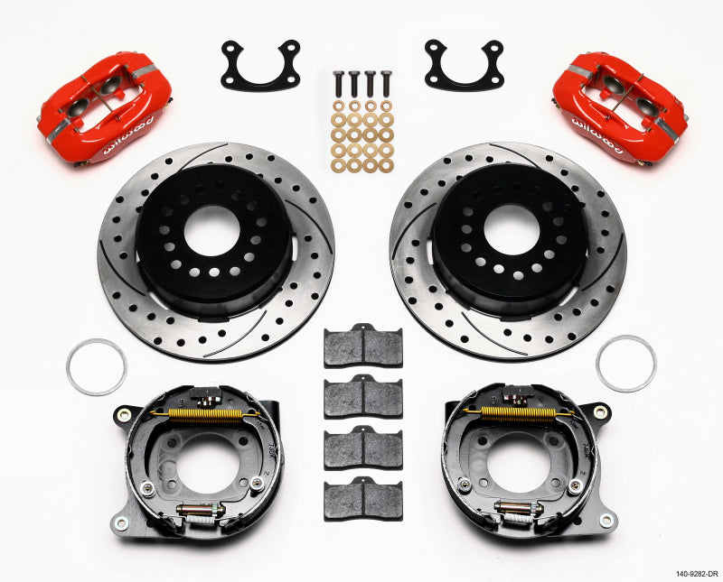 WIL Dynalite Brake Kit - Wilwood Forged Dynalite P/S Park Brake Kit Drill-Red Small Ford 2.50in Offset