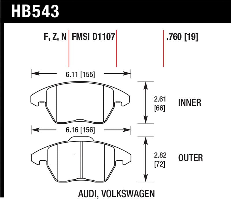 HAWK Ceramic Brake Pad Sets - Hawk Audi A3 Quattro / VW EOS / Golf / Jetta / Passat / Rabbit Performance Ceramic Front Brake Pads