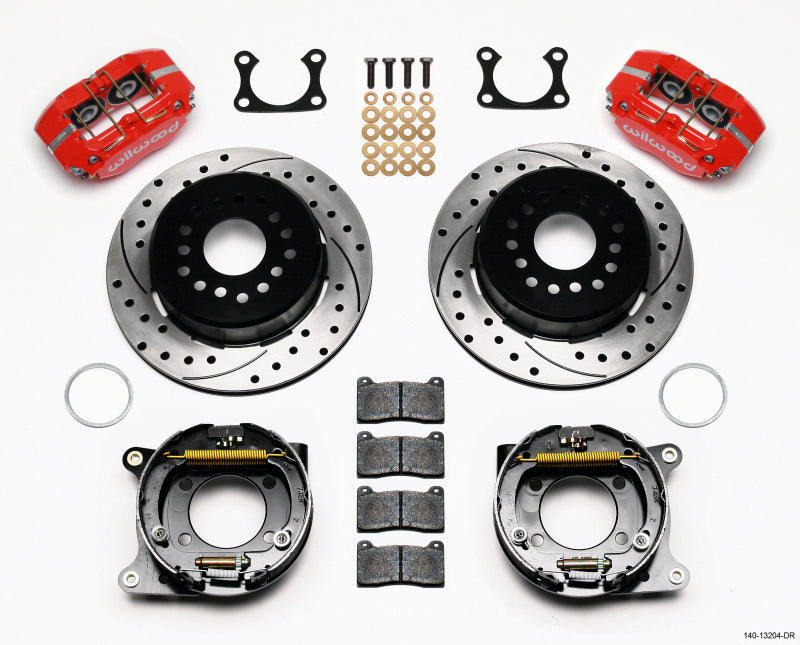 WIL Dynapro Brake Kit - Wilwood Dynapro Dust-Boot P/S Park Brake Kit Drilled Red Big Ford 2.36in Offset