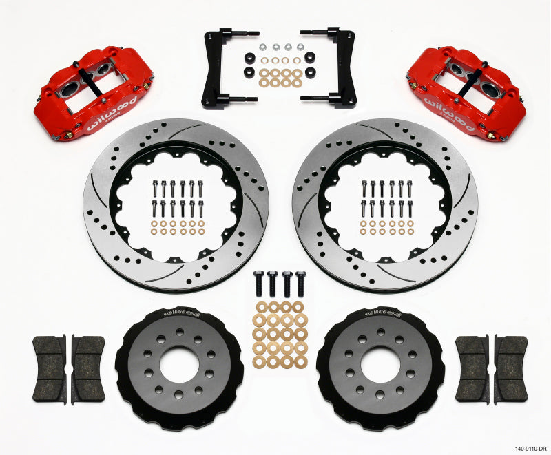 WIL Superlite Brake Kit - Wilwood Narrow Superlite 6R Front Hat Kit 14.00in Drill Red 2005-2014 Mustang