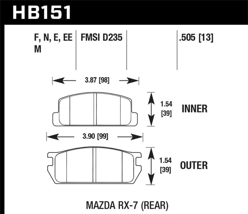 HAWK ER-1 Brake Pad Sets - Hawk 1985 Mazda RX-7 1.1L GS Rear ER-1 Brake Pads