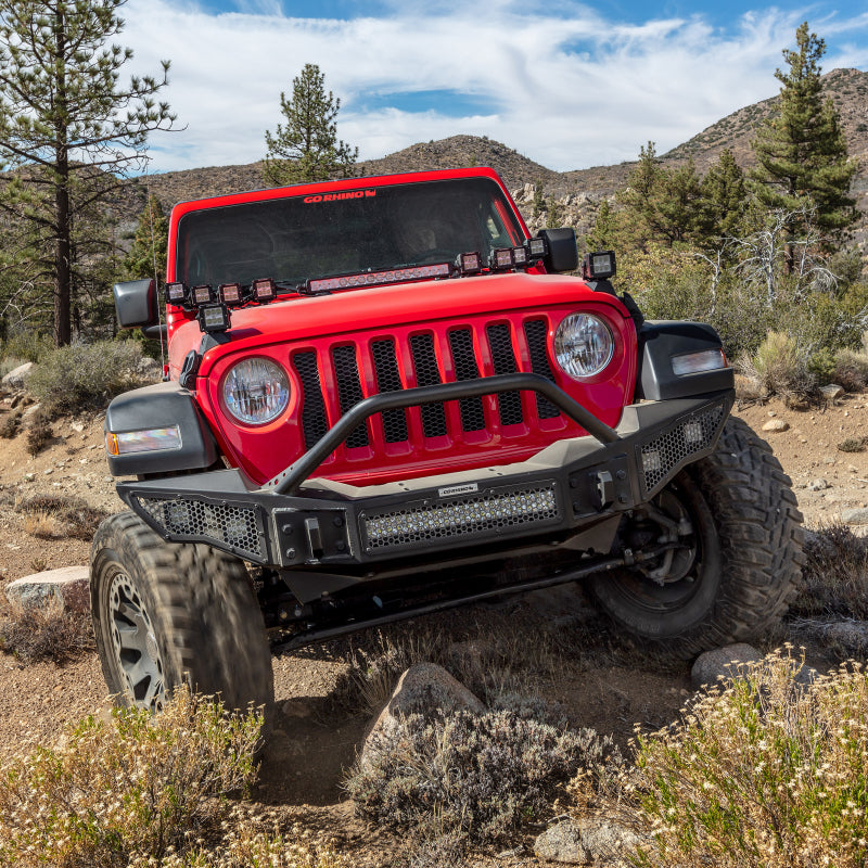 GOR Rockline Bumper - Go Rhino 07-20 Jeep Wrangler JL/JLU/JK/JKU/Gladiator JT Rockline Full Width Bumper w/ Overrider