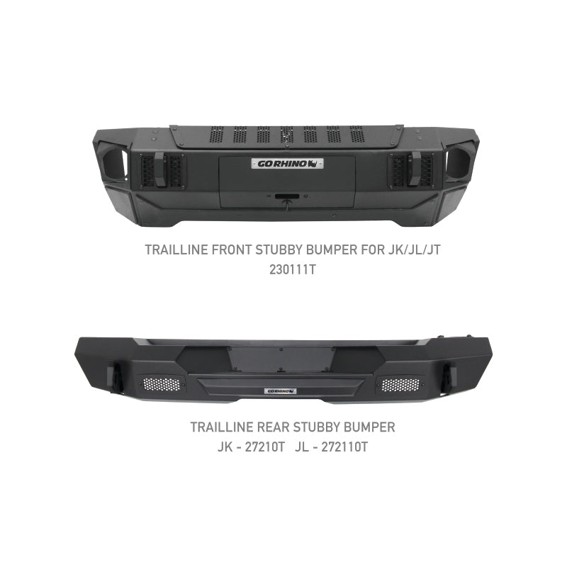 GOR Trailine Bumper - Go Rhino 07-20 Jeep Wrangler JL/JLU/JK/JKU/Gladiator JT Trailline Front Stubby Bumper