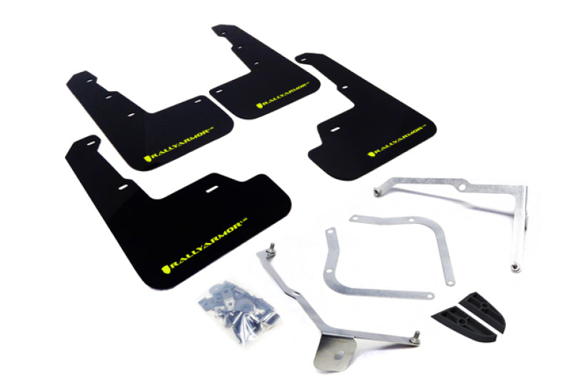 RAL UR Black Flap/Green Logo - Rally Armor 15-21 Subaru WRX/STI Black UR Mud Flap w/Green Logo