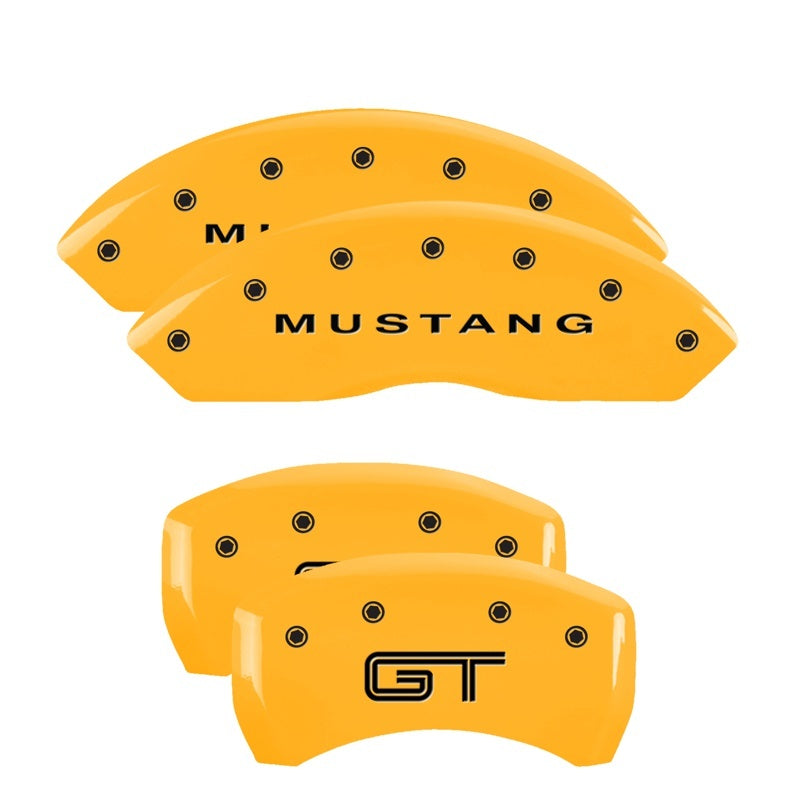 MGP Caliper Covers 4 Logo - MGP 4 Caliper Covers Engraved Front Mustang - Engraved Rear S197/GT - Yellow Finish Blk Characters