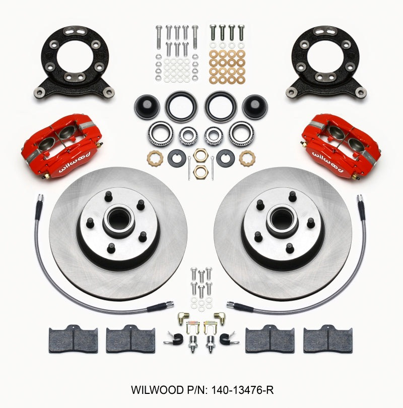 WIL Dynalite Brake Kit - Wilwood Forged Dynalite-M Front Kit 11.30in 1 PC Rotor&Hub Red 1965-1969 Mustang Disc & Drum Spindle