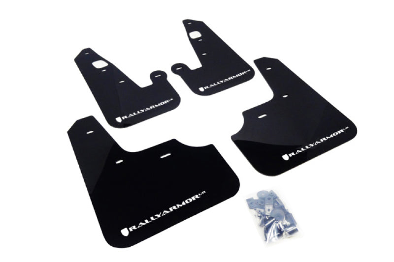 RAL UR Blk Flap/Wht Logo - Rally Armor 07-17 Mitsubishi Lancer Black UR Mud Flap w/ White Logo